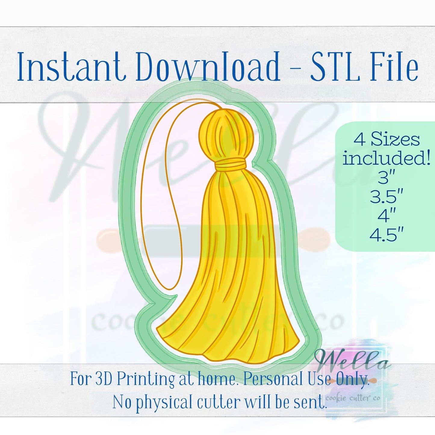 Digital STL File - Graduation Tassel #2 Cookie Cutter - 4 Sizes