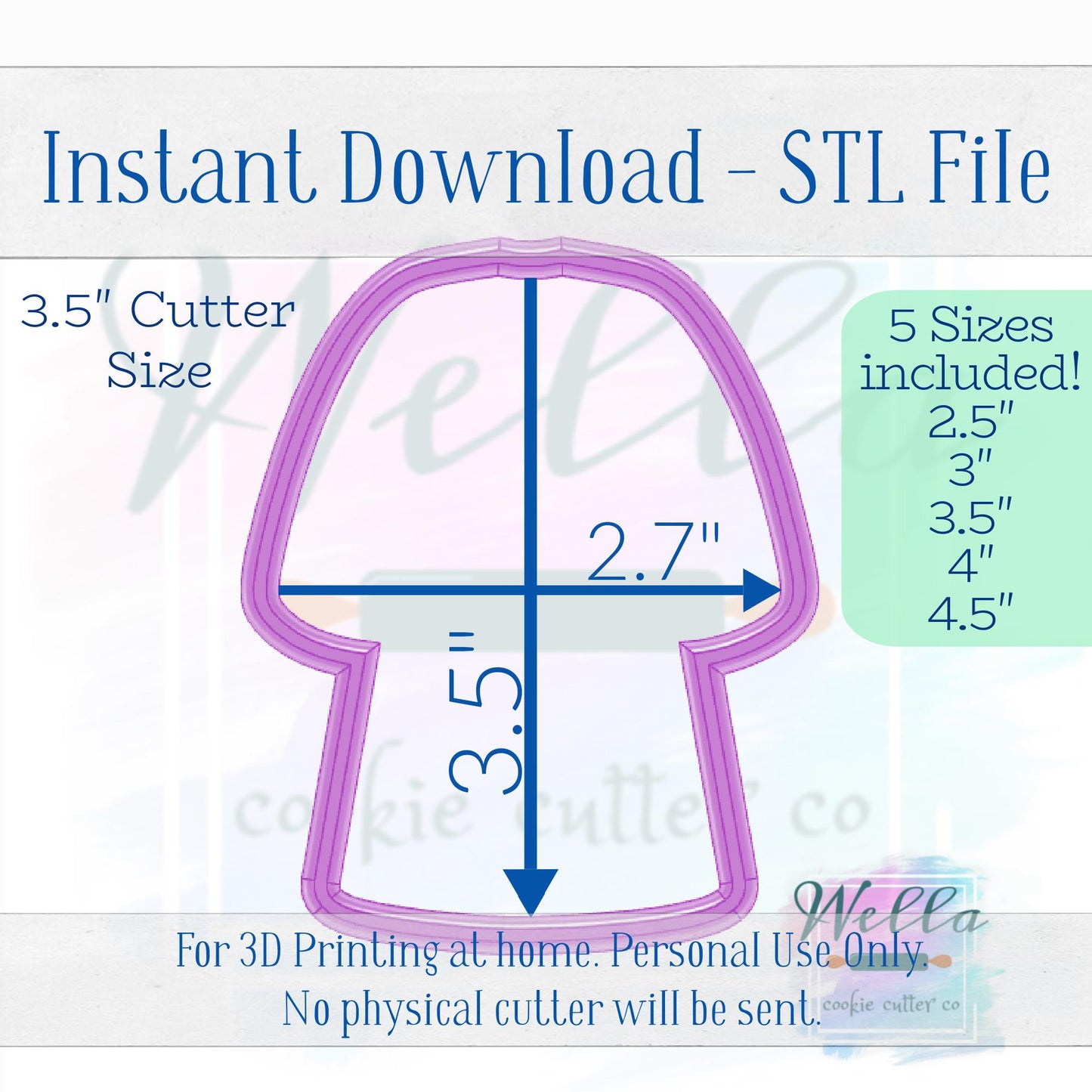 Digital STL File - Graduation Gown Cookie Cutter - 5 Sizes