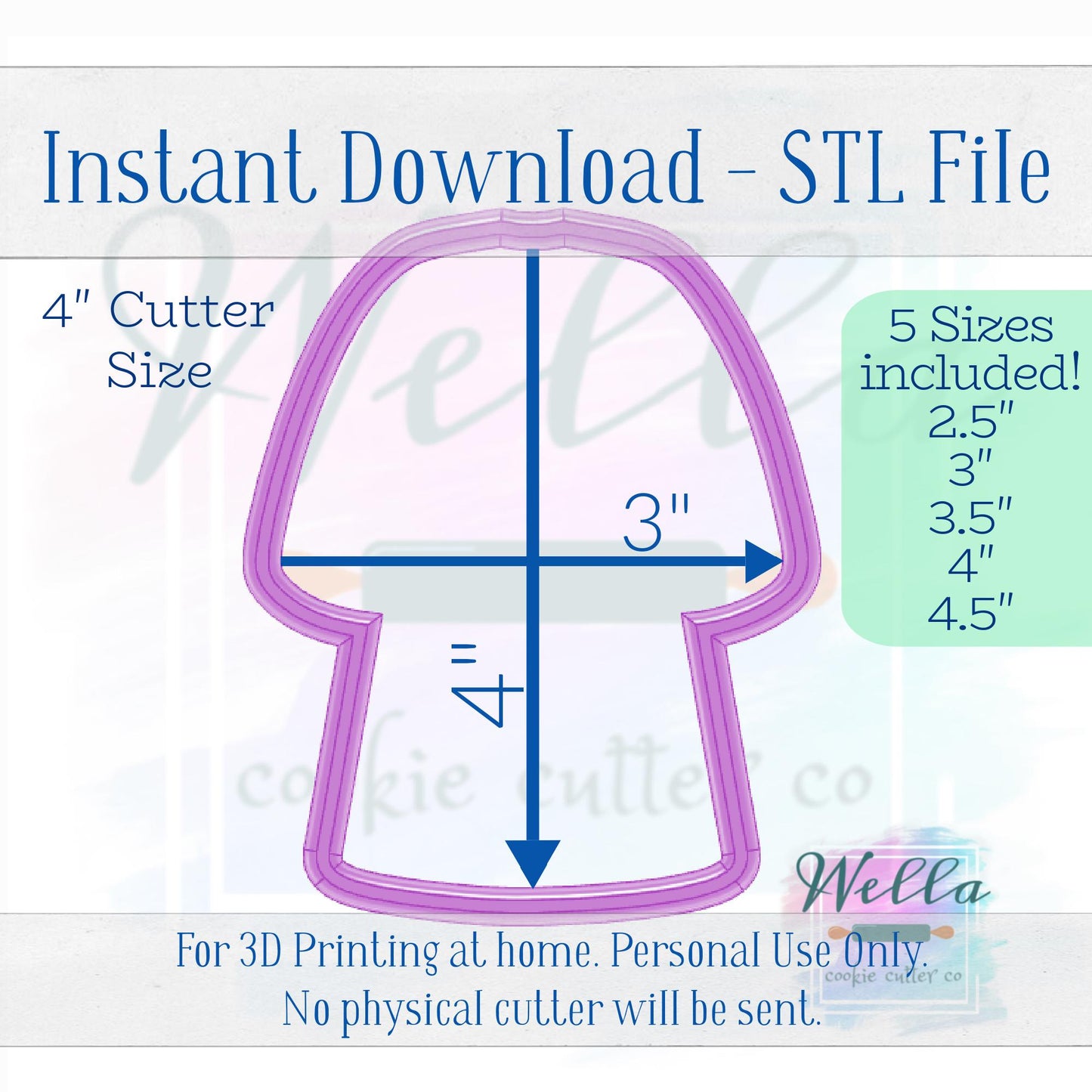 Digital STL File - Graduation Gown Cookie Cutter - 5 Sizes