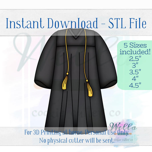 Digital STL File - Graduation Gown Cookie Cutter - 5 Sizes