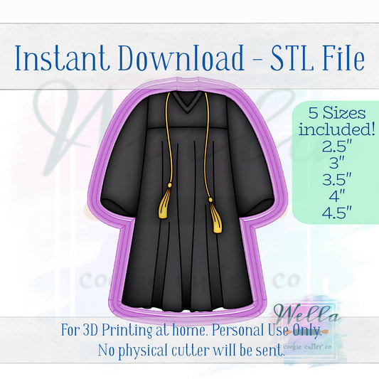 Digital STL File - Graduation Gown Cookie Cutter - 5 Sizes