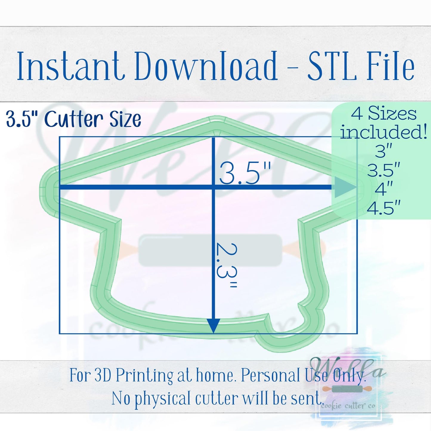Digital STL File - Graduation Cap Cookie Cutter - 4 Sizes