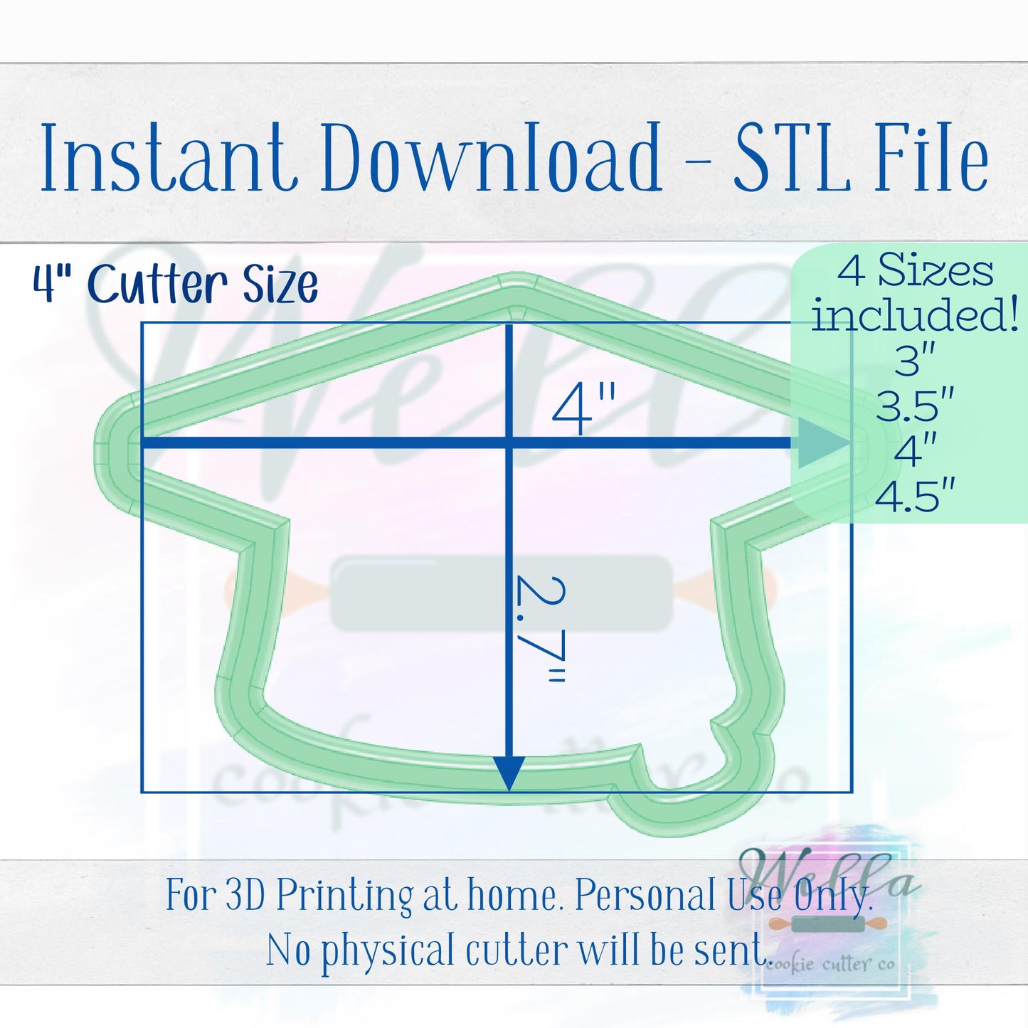 Digital STL File - Graduation Cap Cookie Cutter - 4 Sizes