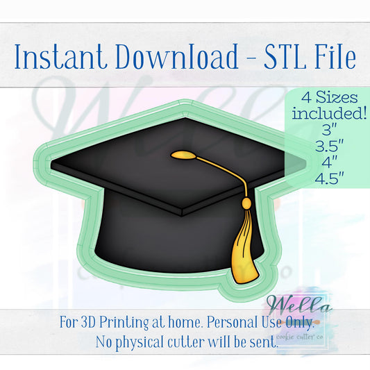 Digital STL File - Graduation Cap Cookie Cutter - 4 Sizes