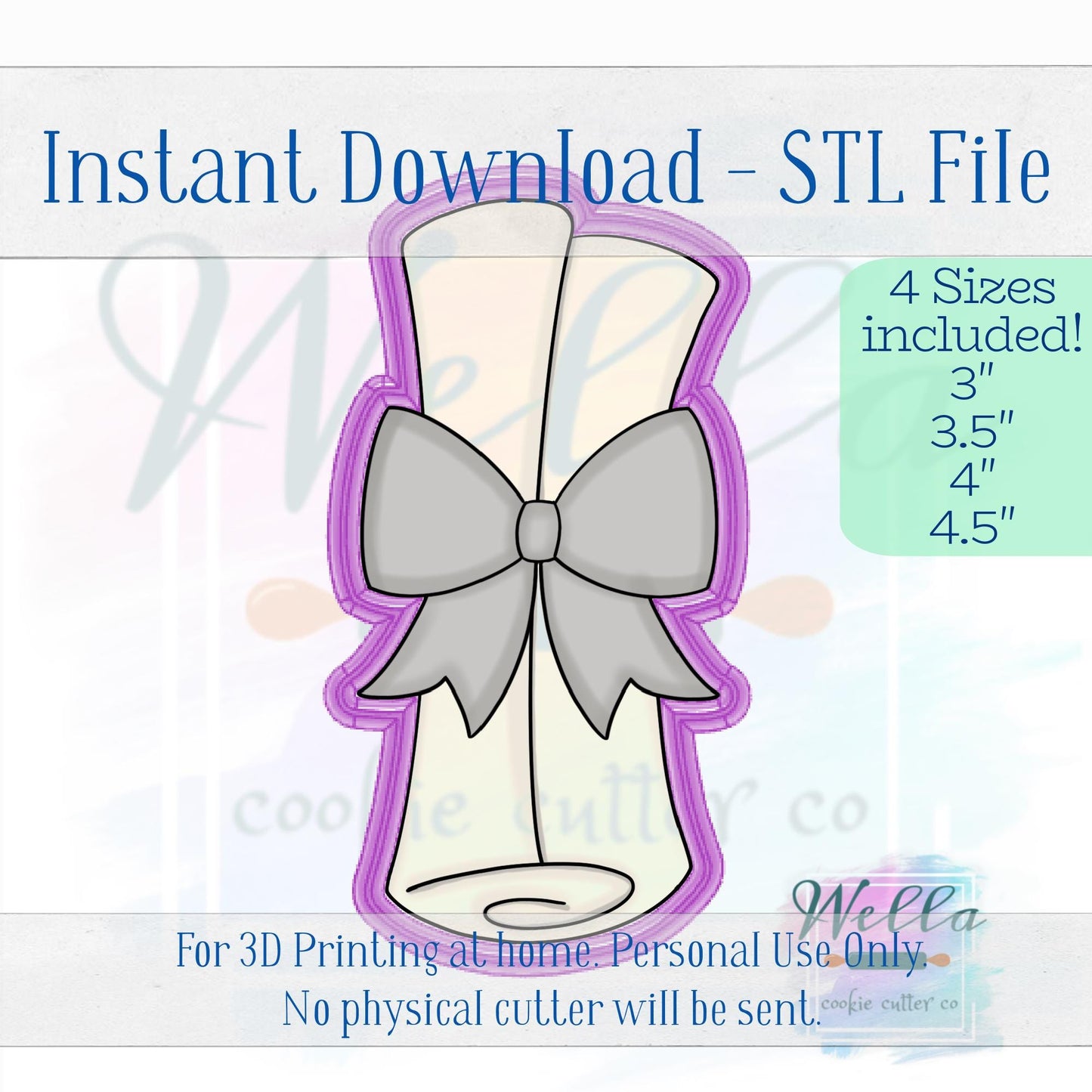 Digital STL File - Diploma Cookie Cutter - 4 Sizes
