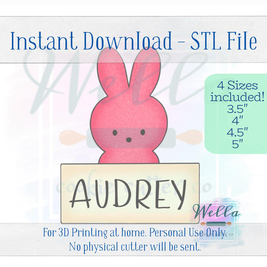 Digital STL File - Marshmallow Bunny Name Plaque #2 Cookie Cutter - 4 Sizes