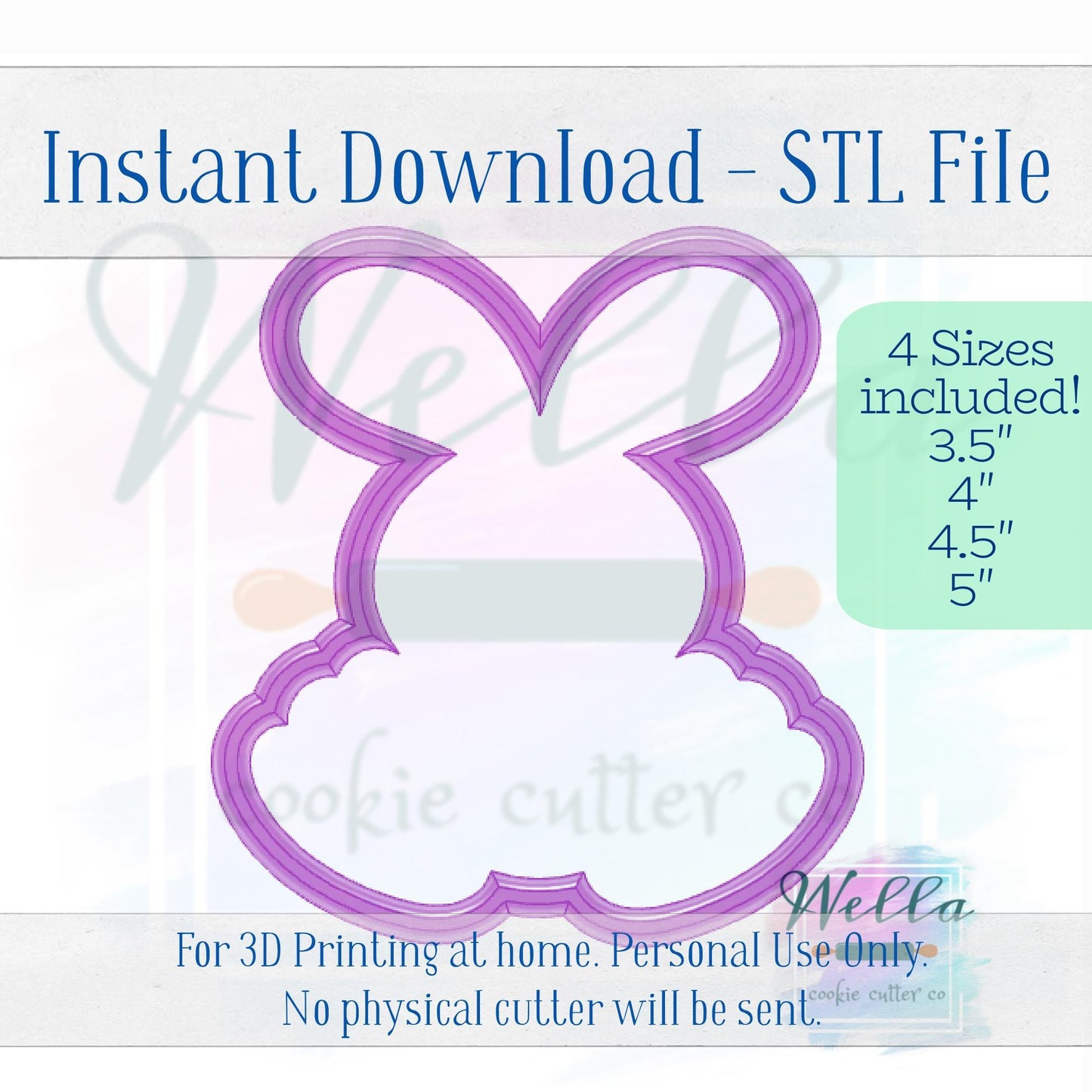 Digital STL File - Bunny Big Feet #1 Cookie Cutter - 4 Sizes