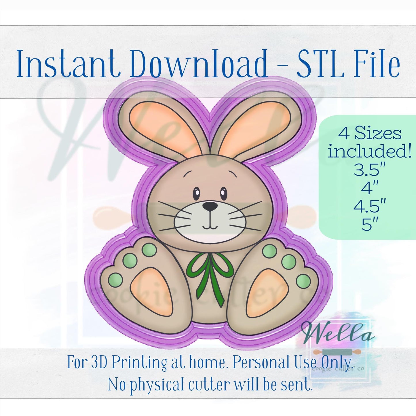 Digital STL File - Bunny Big Feet #1 Cookie Cutter - 4 Sizes
