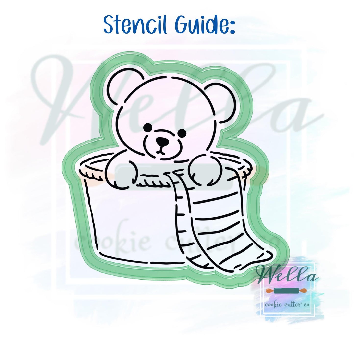 Stuffed Bear Sitting Cookie Cutter with Optional Stencil Guide