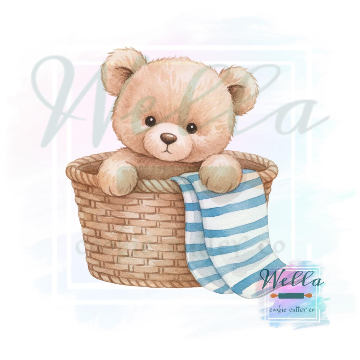 Stuffed Bear Sitting Cookie Cutter with Optional Stencil Guide