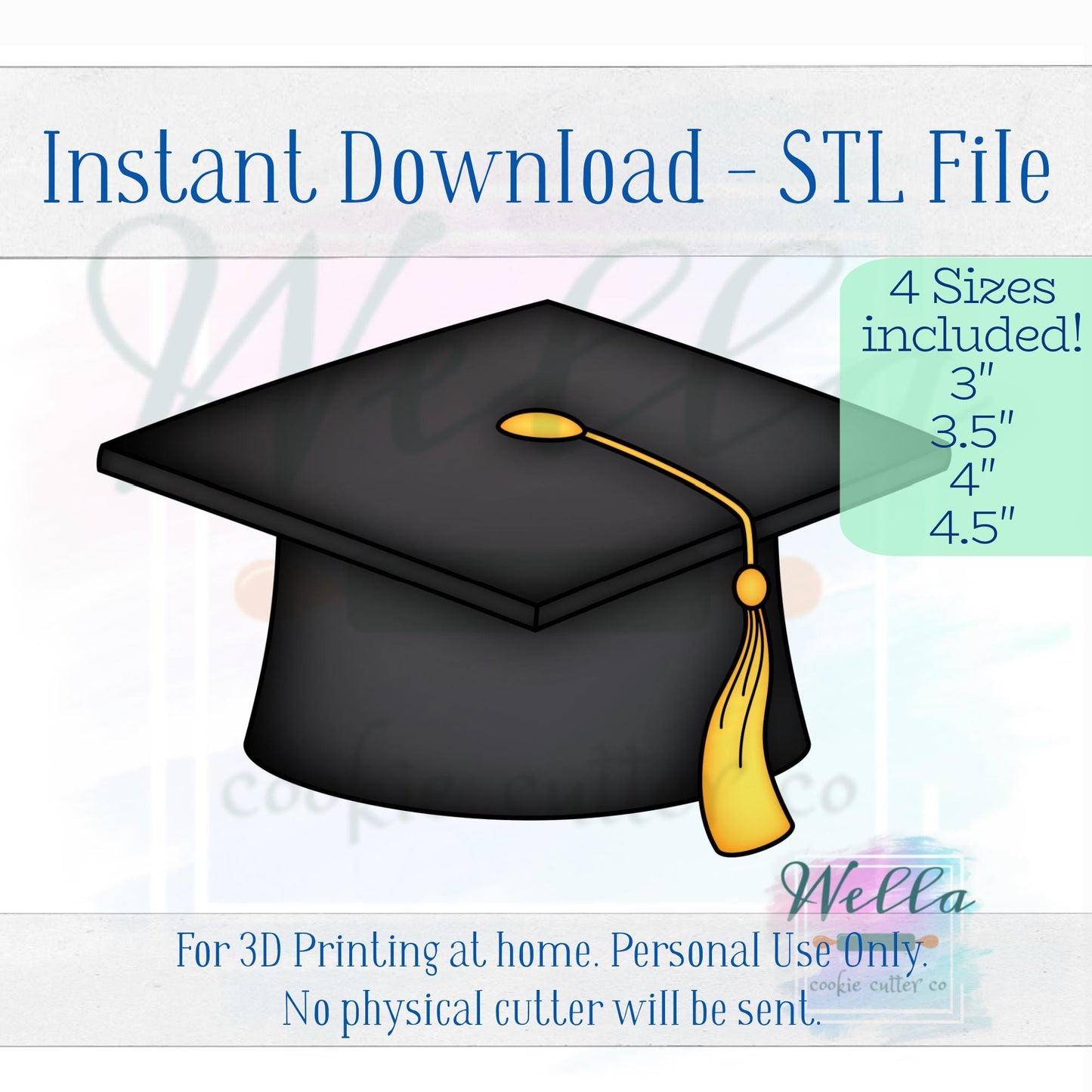 Digital STL File - Graduation Cap Cookie Cutter - 4 Sizes