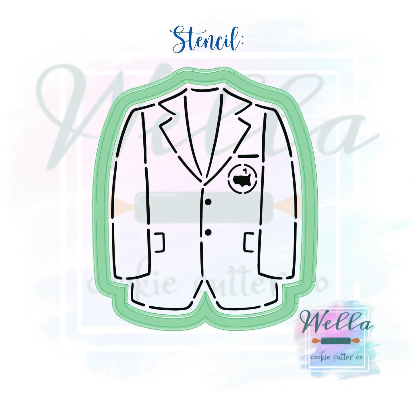 Green Golf Jacket Cookie Cutter with Optional Stencil Guide