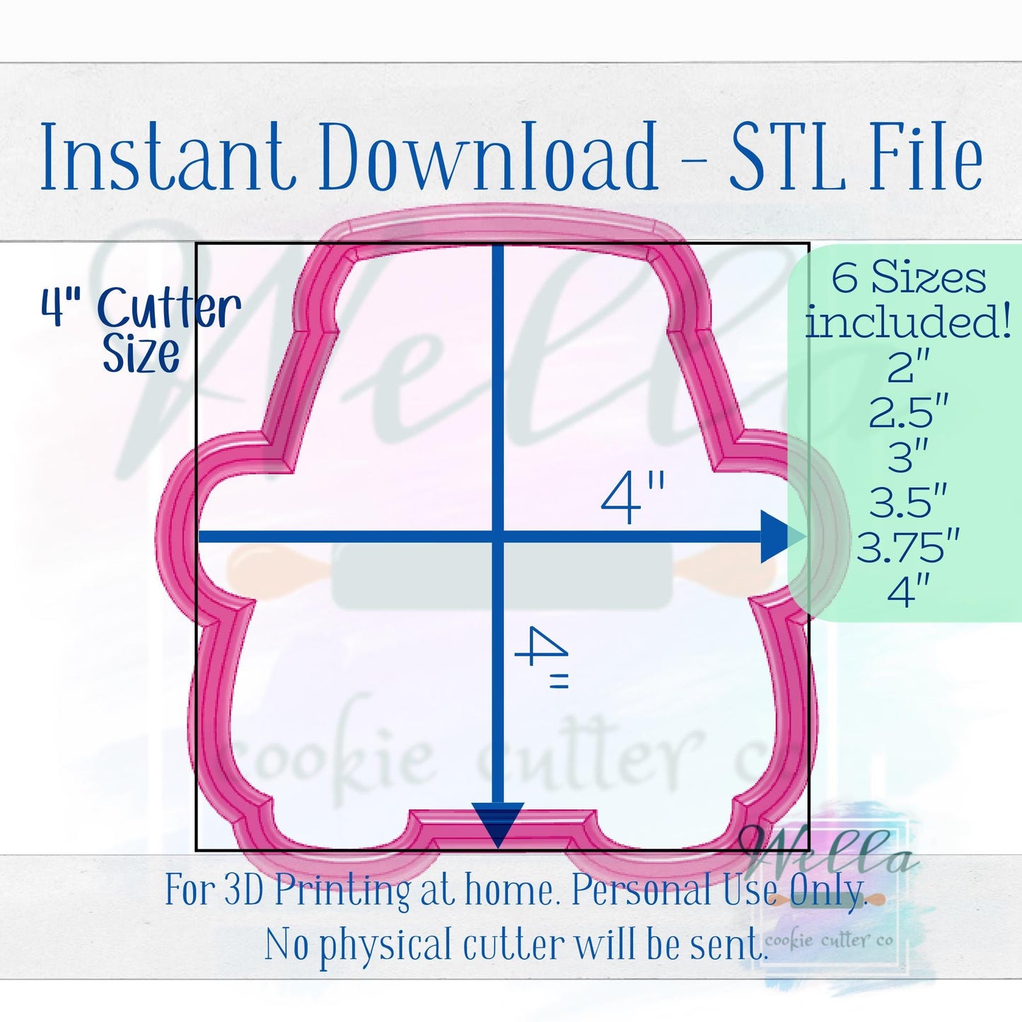 Digital STL File - Police Car Cookie Cutter - 6 Sizes