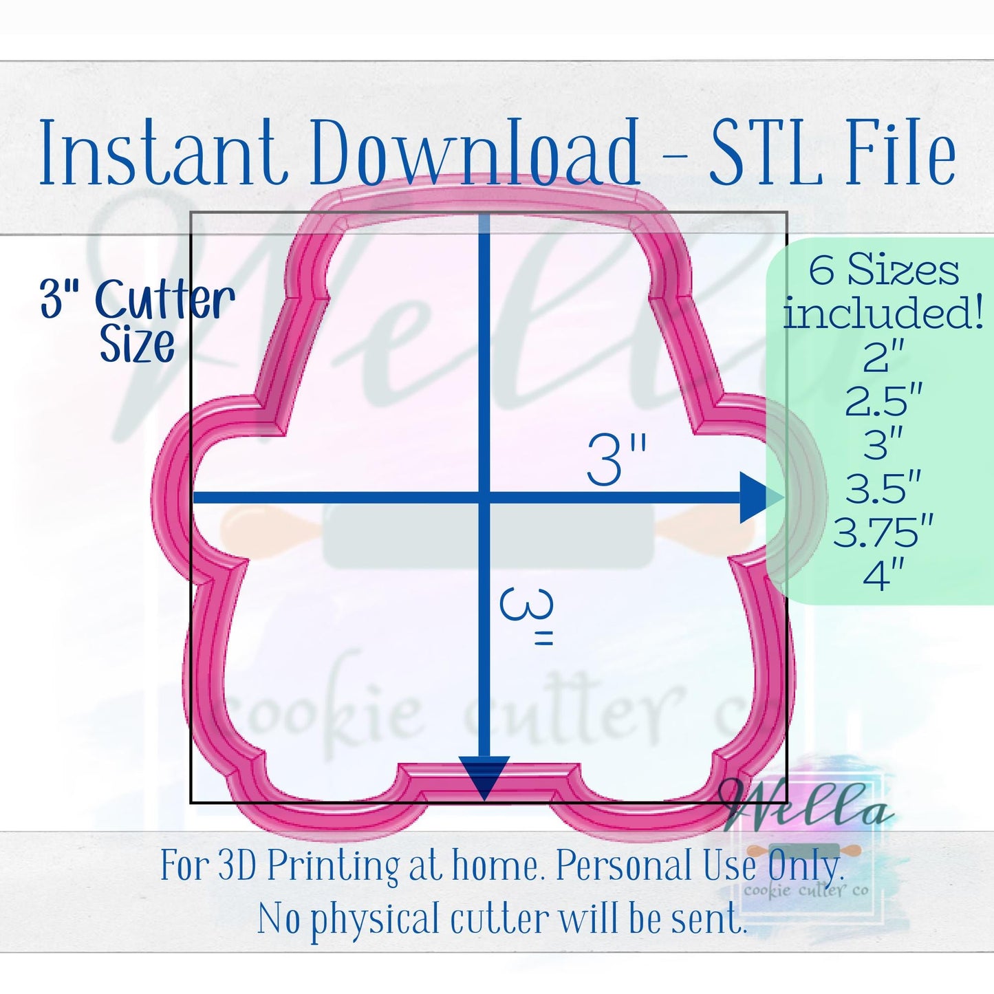 Digital STL File - Police Car Cookie Cutter - 6 Sizes