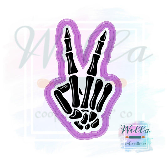 Skeleton Peace Cookie Cutter with Optional Stencil, Skeleton Hand Cookie Cutter, Halloween Cutter
