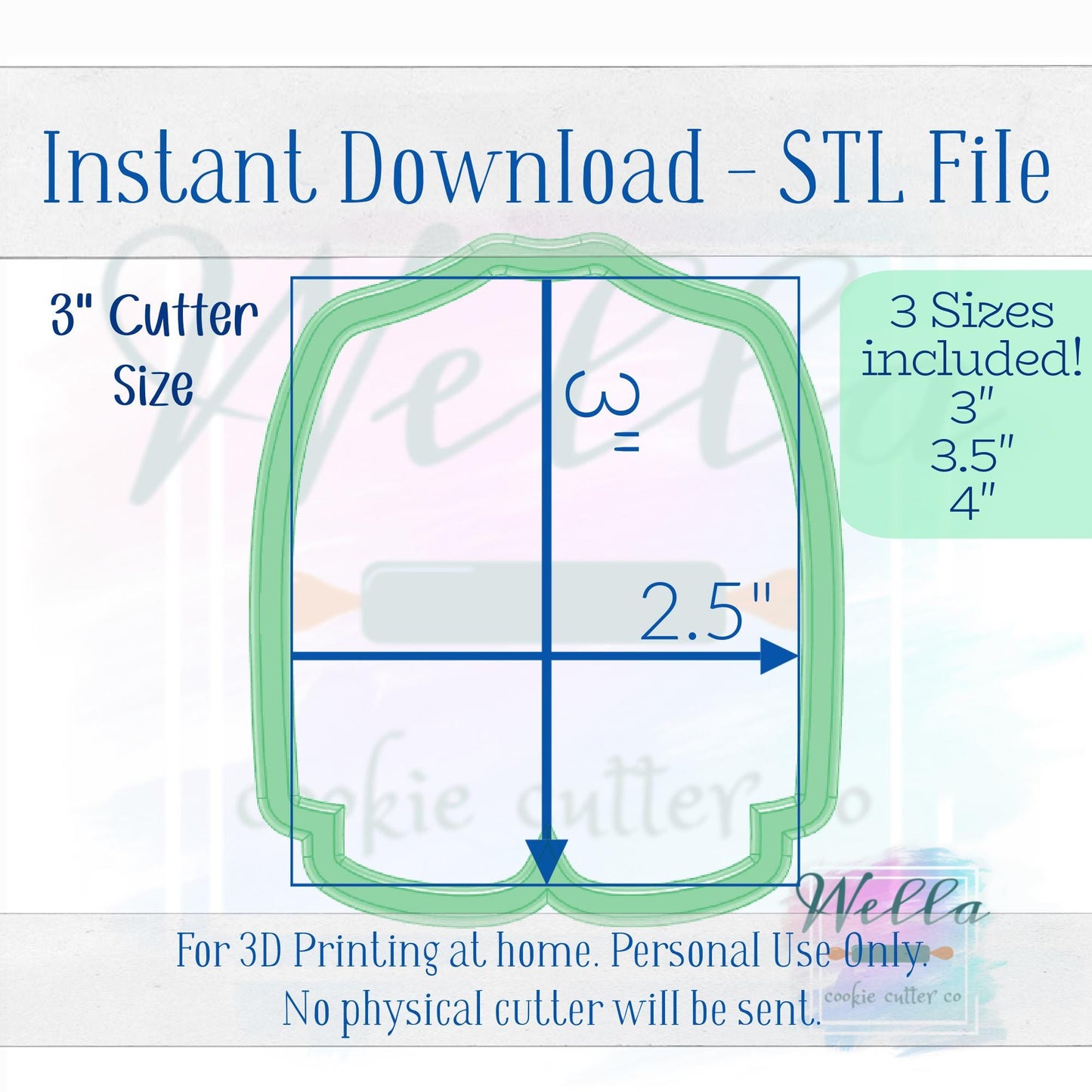 Digital STL File - Green Golf Jacket Cookie Cutter - 3 Sizes