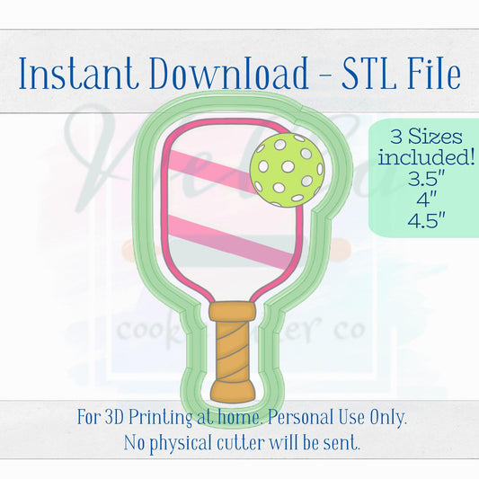 Digital STL File - Pickleball Paddle with Ball Cookie Cutter - 3 Sizes