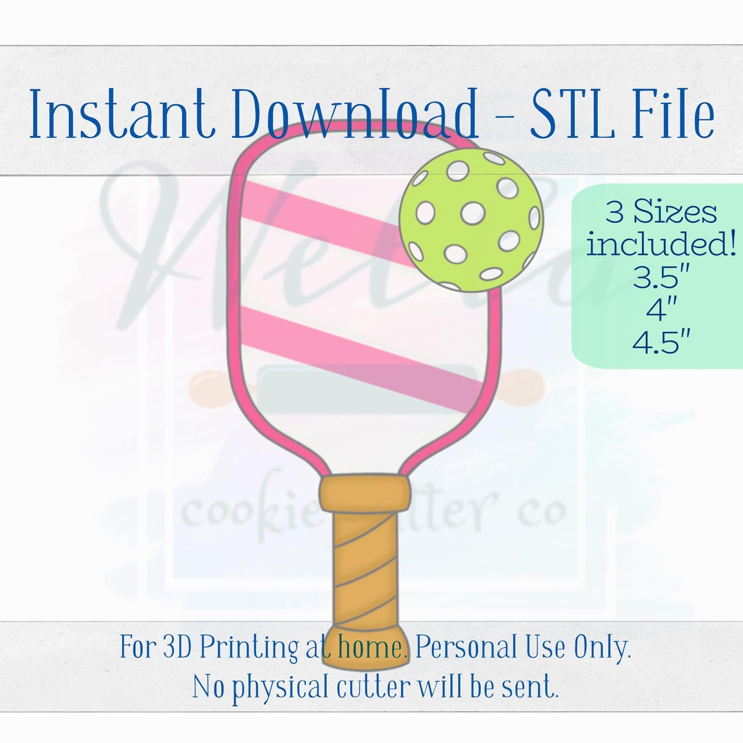 Digital STL File - Pickleball Paddle with Ball Cookie Cutter - 3 Sizes