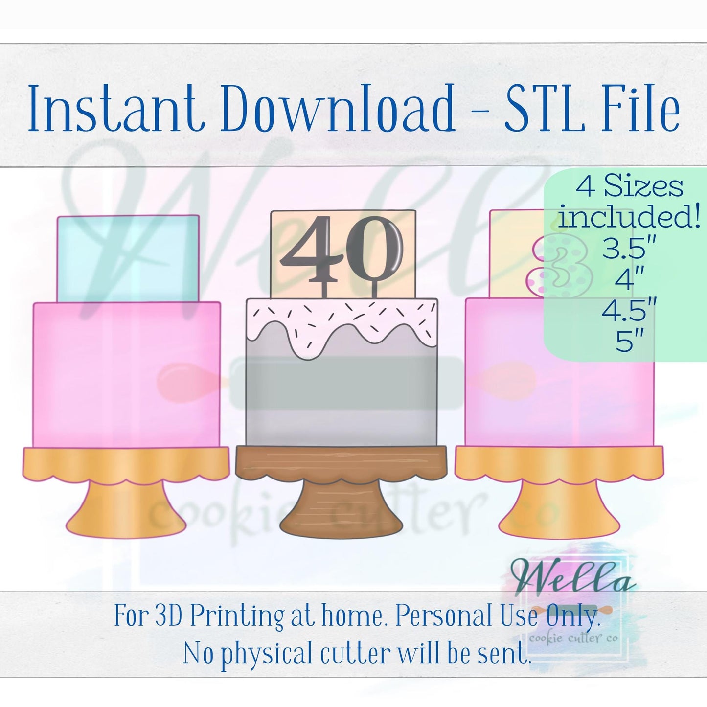 Digital STL File - Cake on Stand #2 Cookie Cutter - 4 Sizes Included