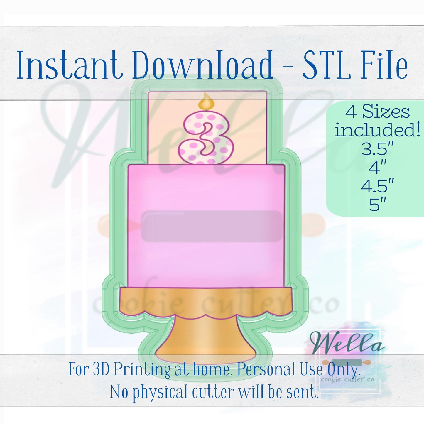 Digital STL File - Cake on Stand #2 Cookie Cutter - 4 Sizes Included