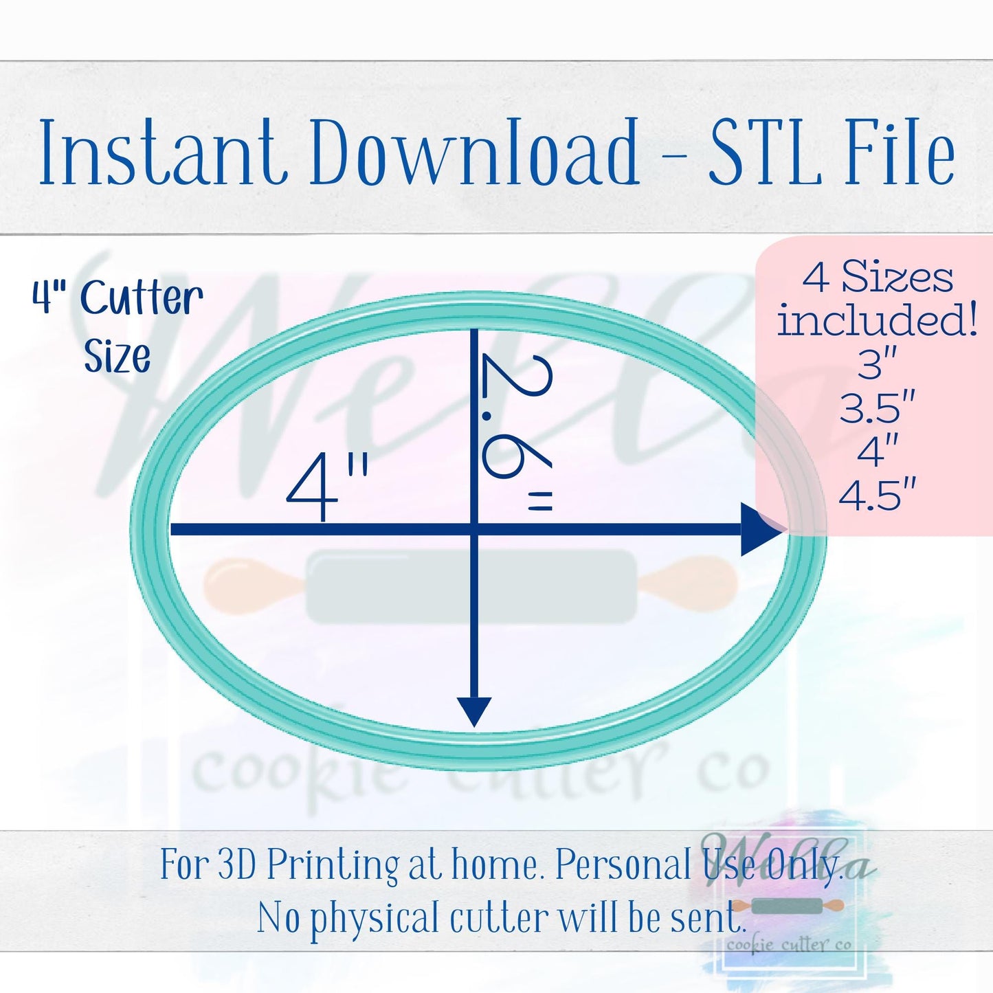 Digital STL File - Oval Plaque Cookie Cutter - 4 Sizes Included