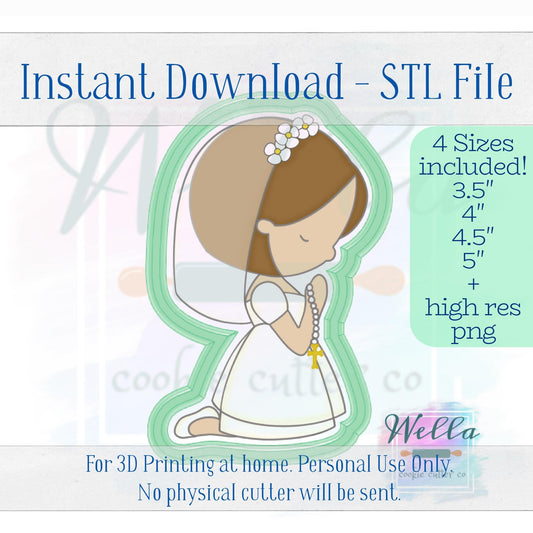 Digital STL File - Communion Girl Praying Cookie Cutter - 4 Sizes Included