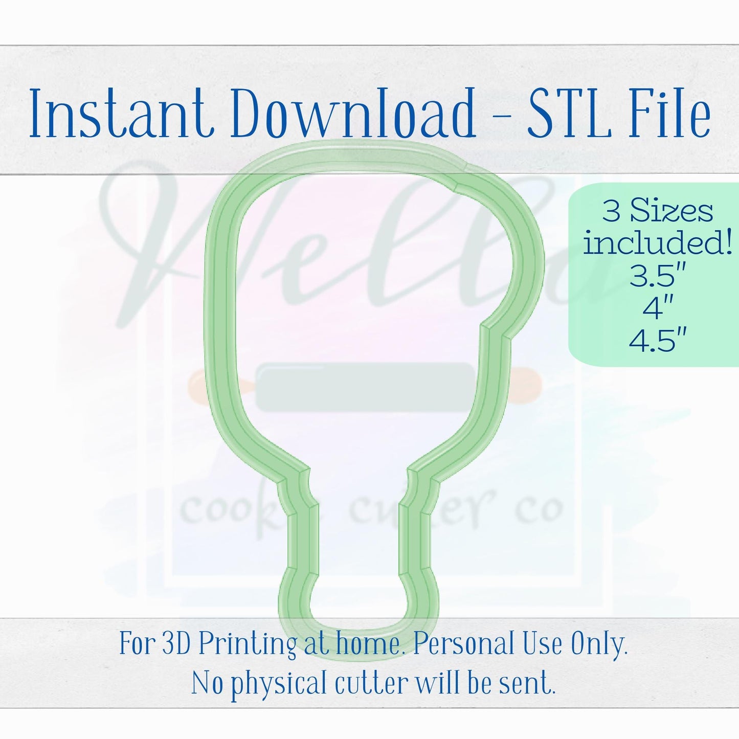 Digital STL File - Pickleball Paddle with Ball Cookie Cutter - 3 Sizes