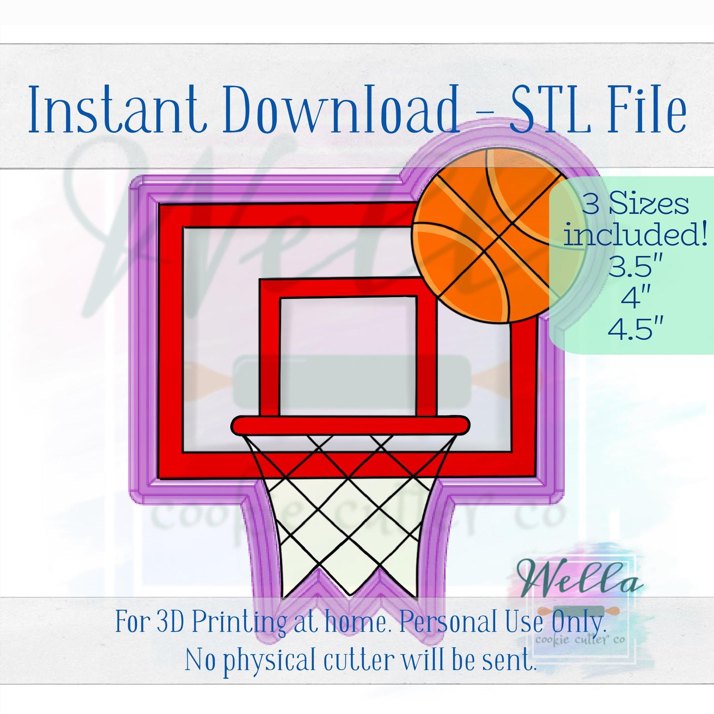 Digital STL File - Basketball Hoop #1 Cookie Cutter - 3 Sizes Included