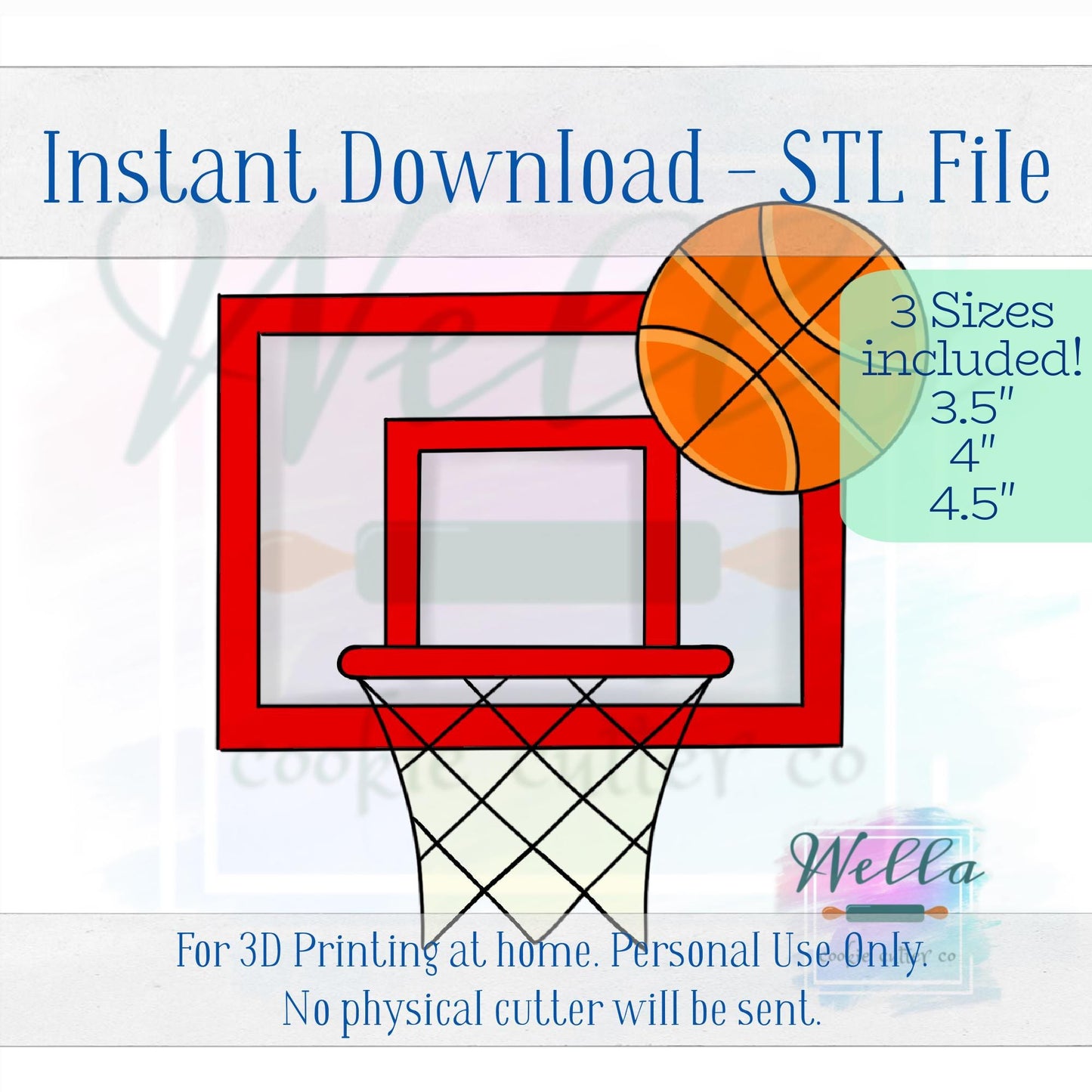 Digital STL File - Basketball Hoop #1 Cookie Cutter - 3 Sizes Included