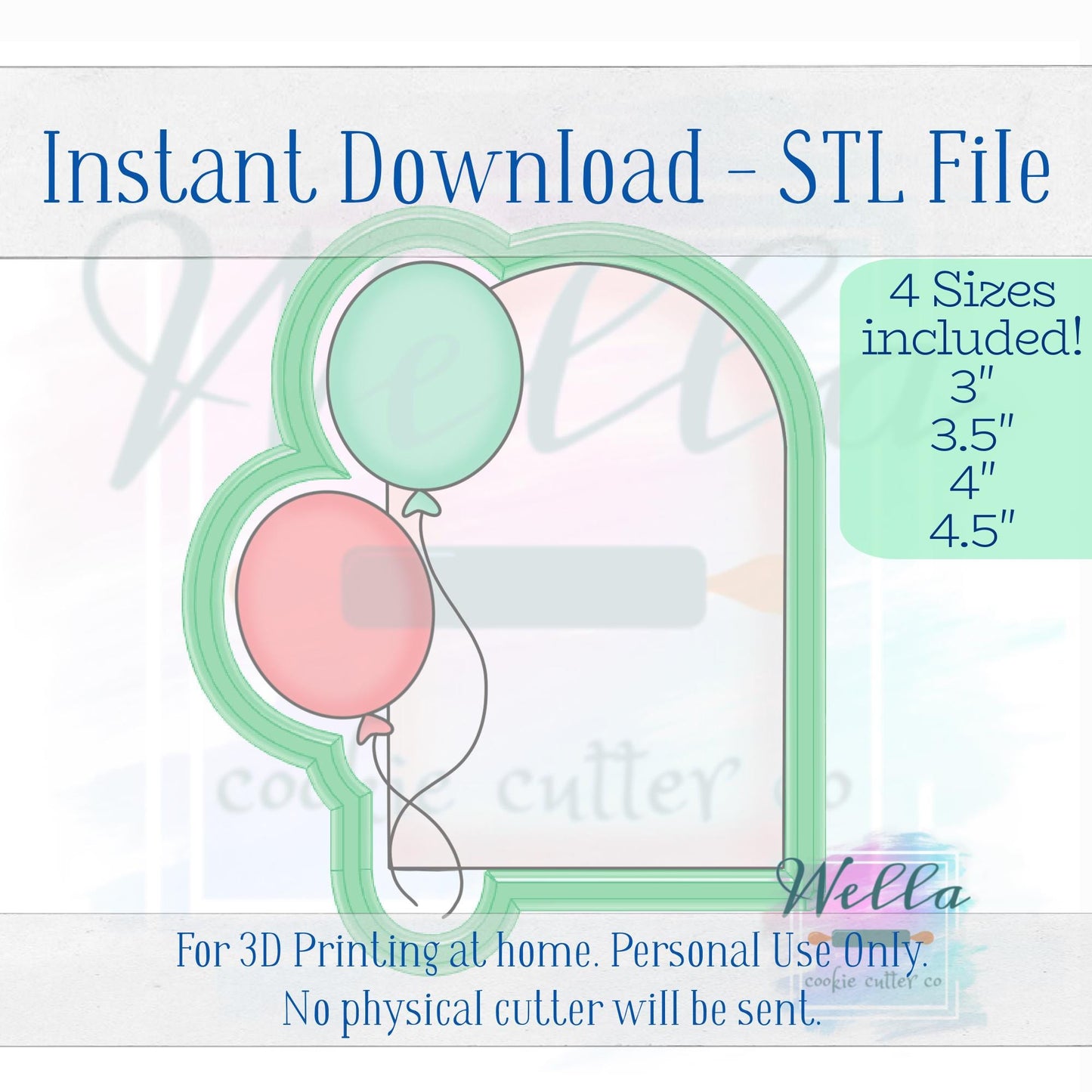 Digital STL File - Balloon Arch Plaque Cookie Cutter - 4 Sizes Included