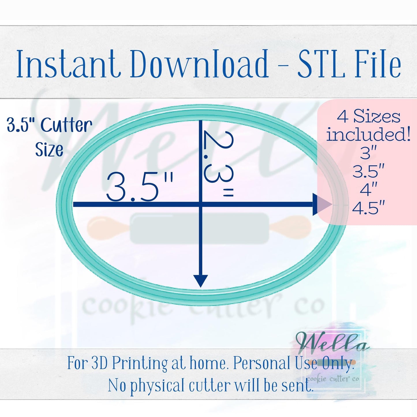 Digital STL File - Oval Plaque Cookie Cutter - 4 Sizes Included