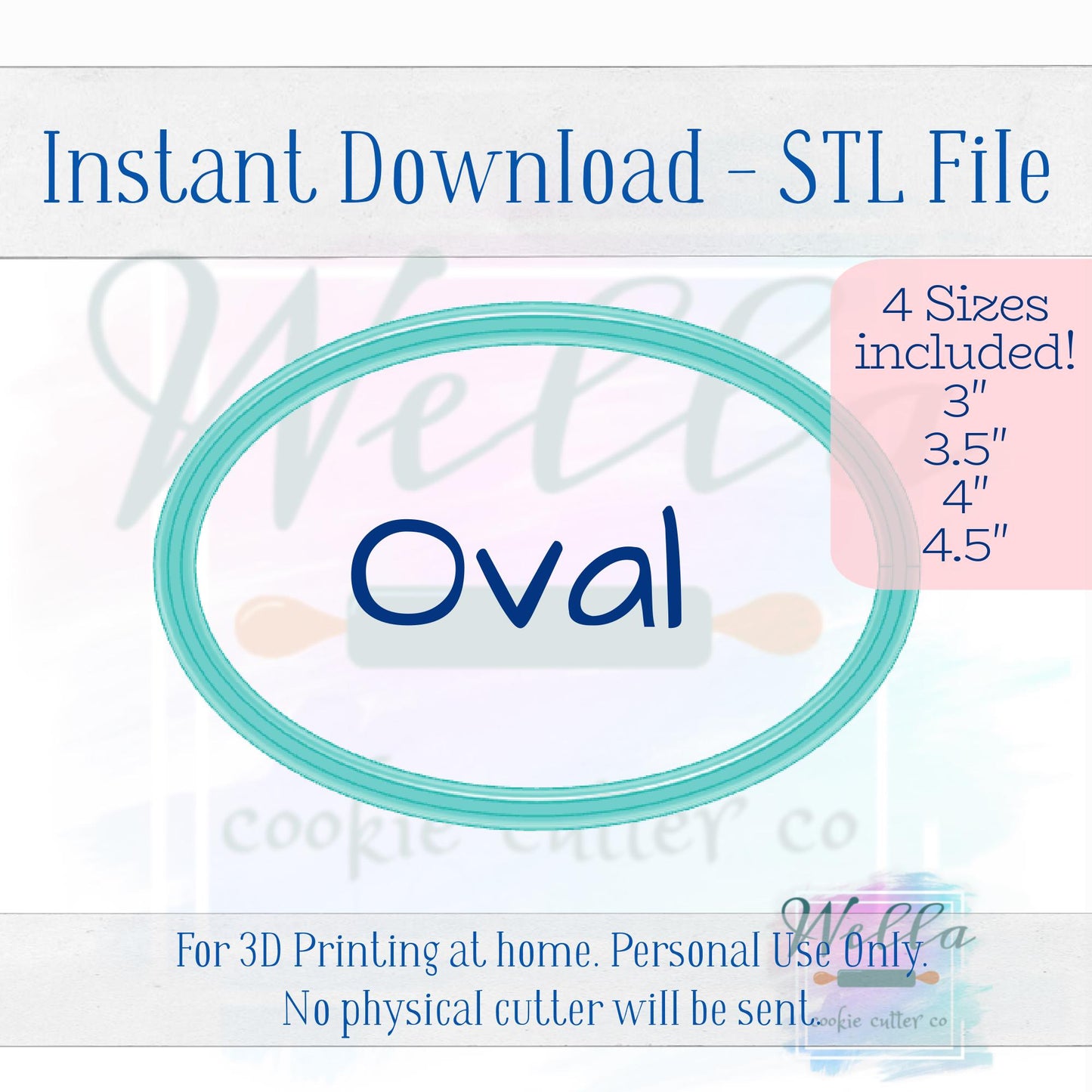 Digital STL File - Oval Plaque Cookie Cutter - 4 Sizes Included