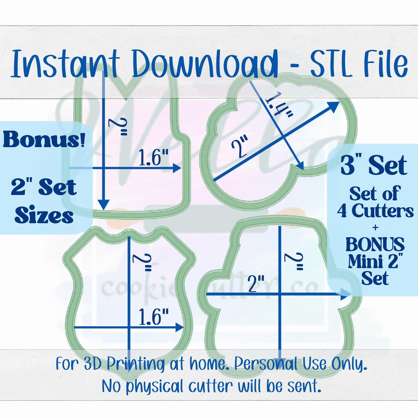 Digital STL File - 3" Police Set Cookie Cutters - Set of 4 Cutters + BONUS 2" Mini's