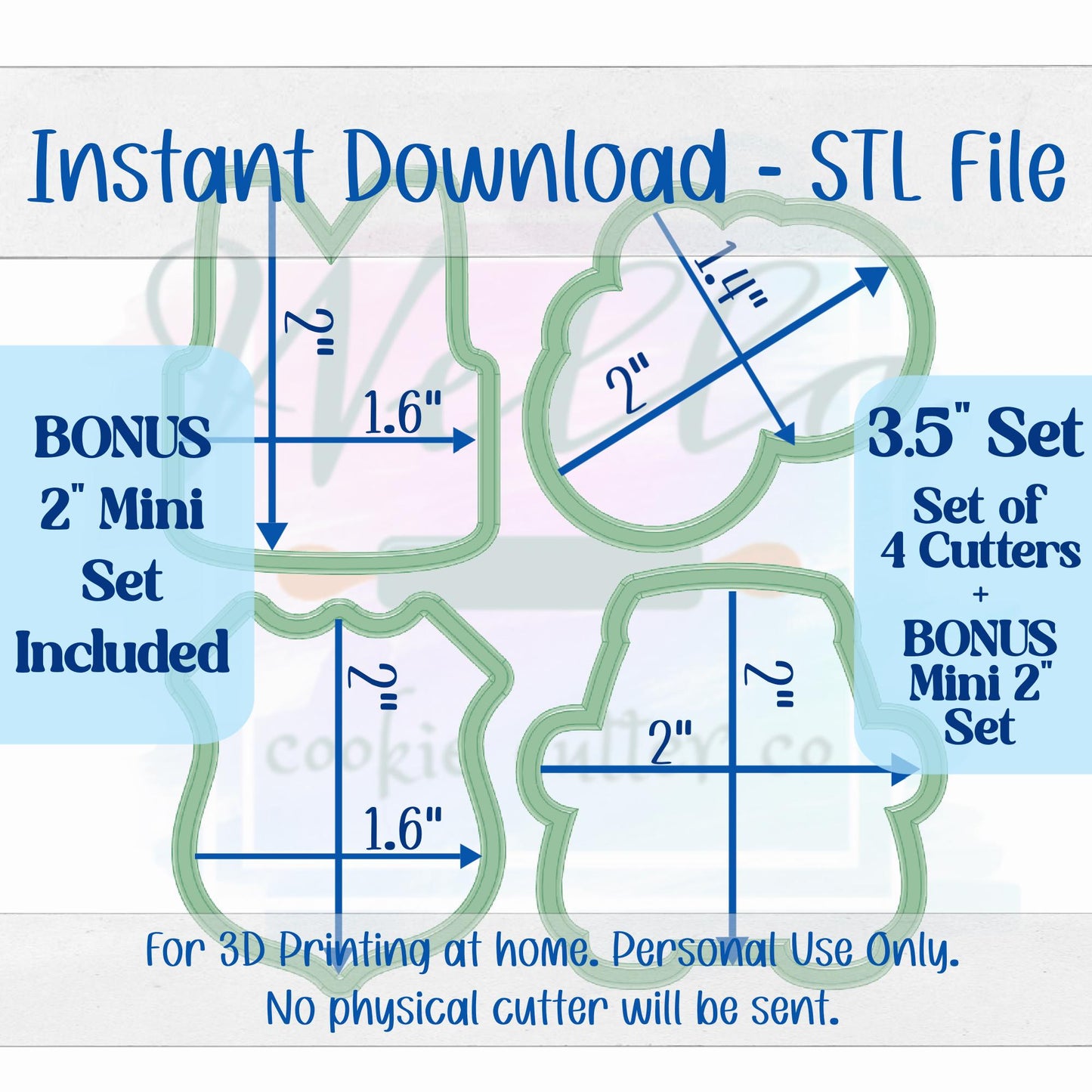 Digital STL File - 3.5" Police Set Cookie Cutters - Set of 4 Cutters + BONUS 2" Mini's