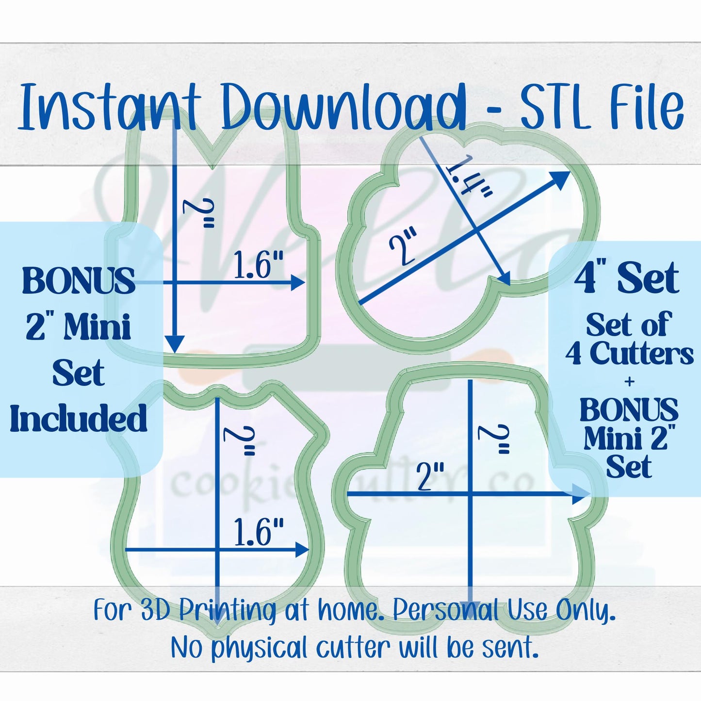 Digital STL File - 4" Police Set Cookie Cutters - Set of 4 Cutters + BONUS 2" Mini's