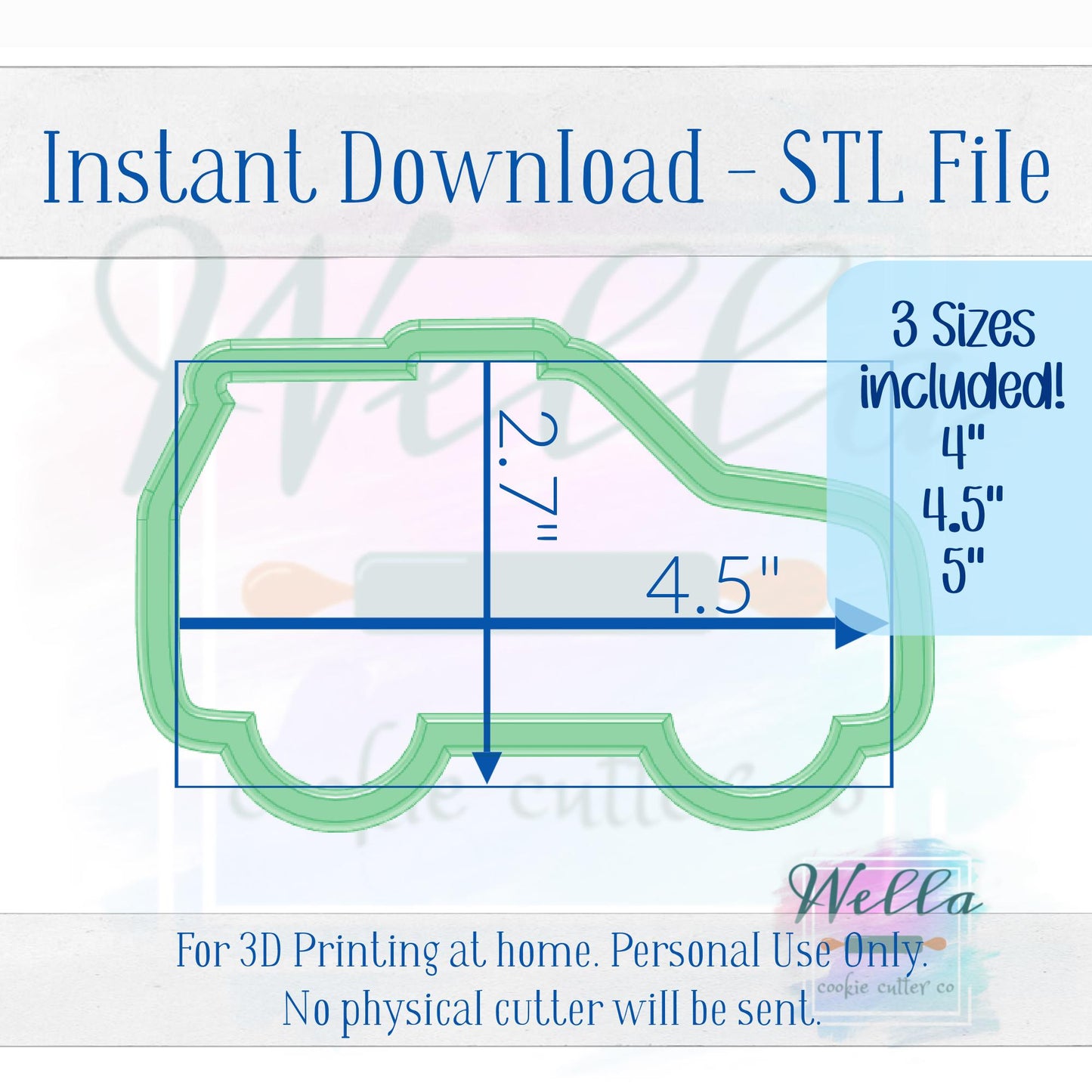 Digital STL File - Police SUV Cookie Cutter - 3 Sizes