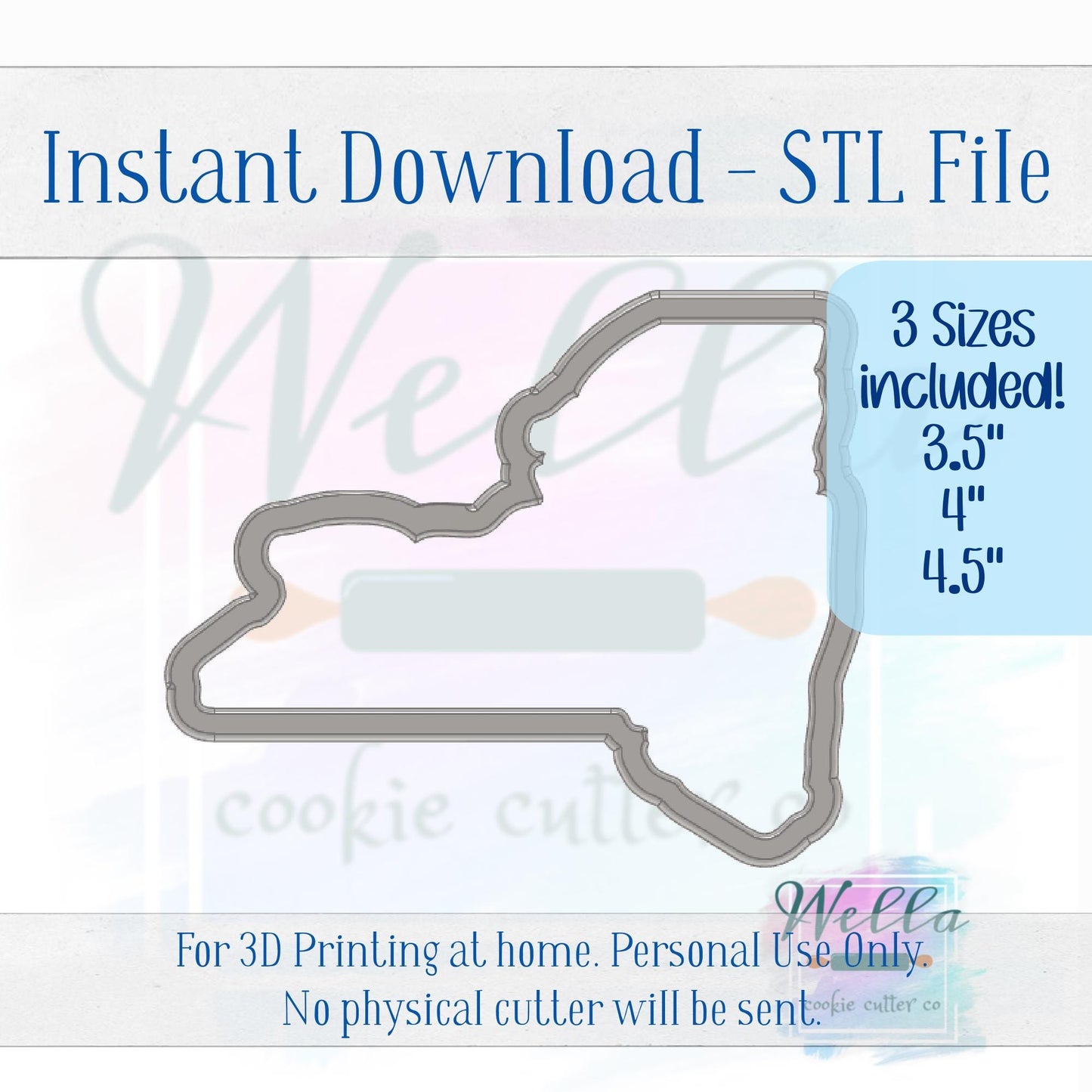 Digital STL File - State of New York Cookie Cutter - 3 Sizes