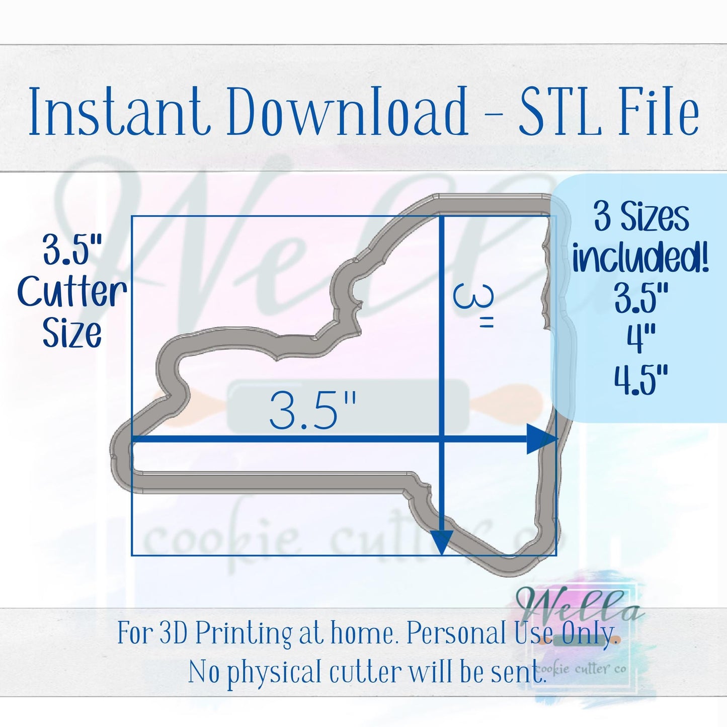 Digital STL File - State of New York Cookie Cutter - 3 Sizes