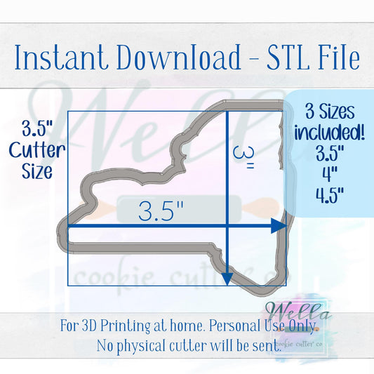 Digital STL File - State of New York Cookie Cutter - 3 Sizes