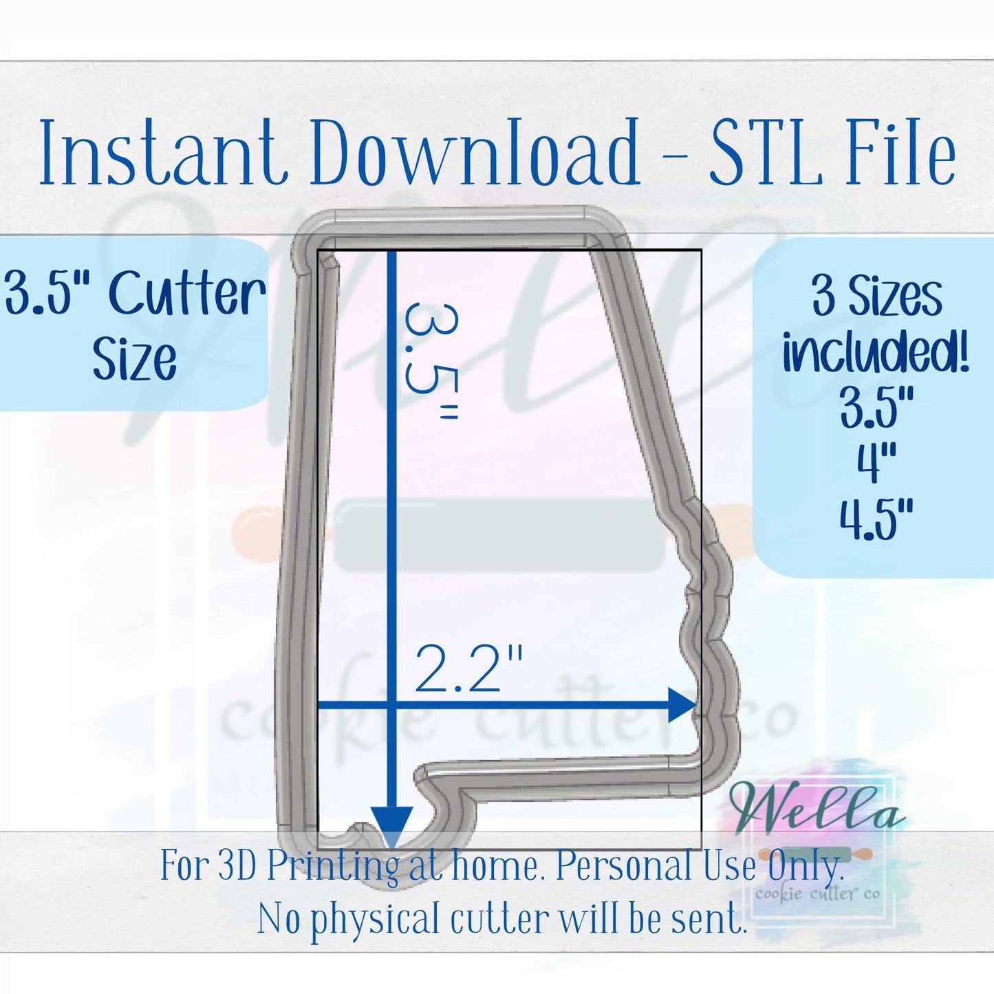 Digital STL File - State of Alabama Cookie Cutter - 3 Sizes