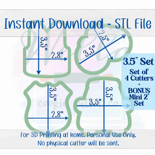 Digital STL File - 3.5" Police Set Cookie Cutters - Set of 4 Cutters + BONUS 2" Mini's