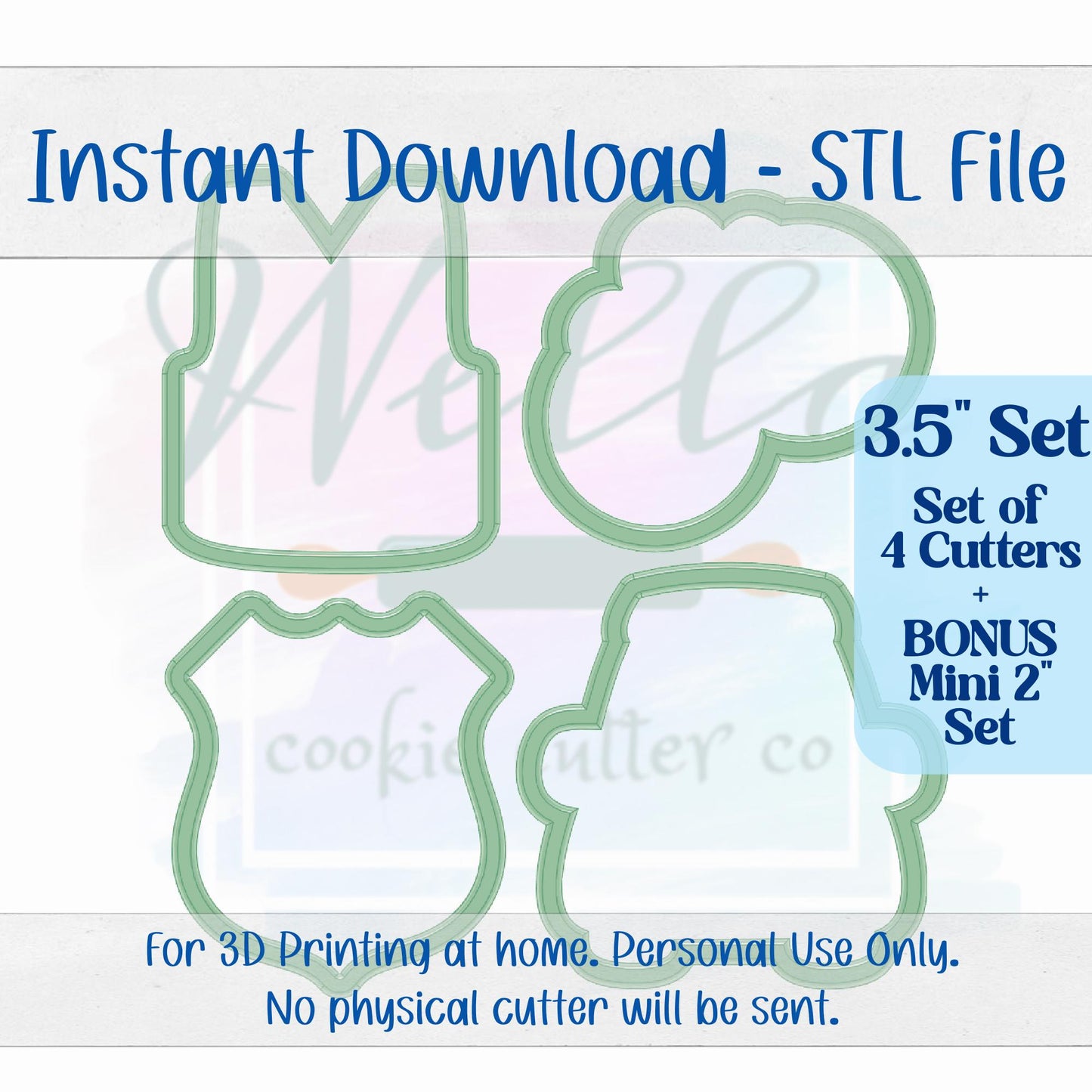 Digital STL File - 3.5" Police Set Cookie Cutters - Set of 4 Cutters + BONUS 2" Mini's