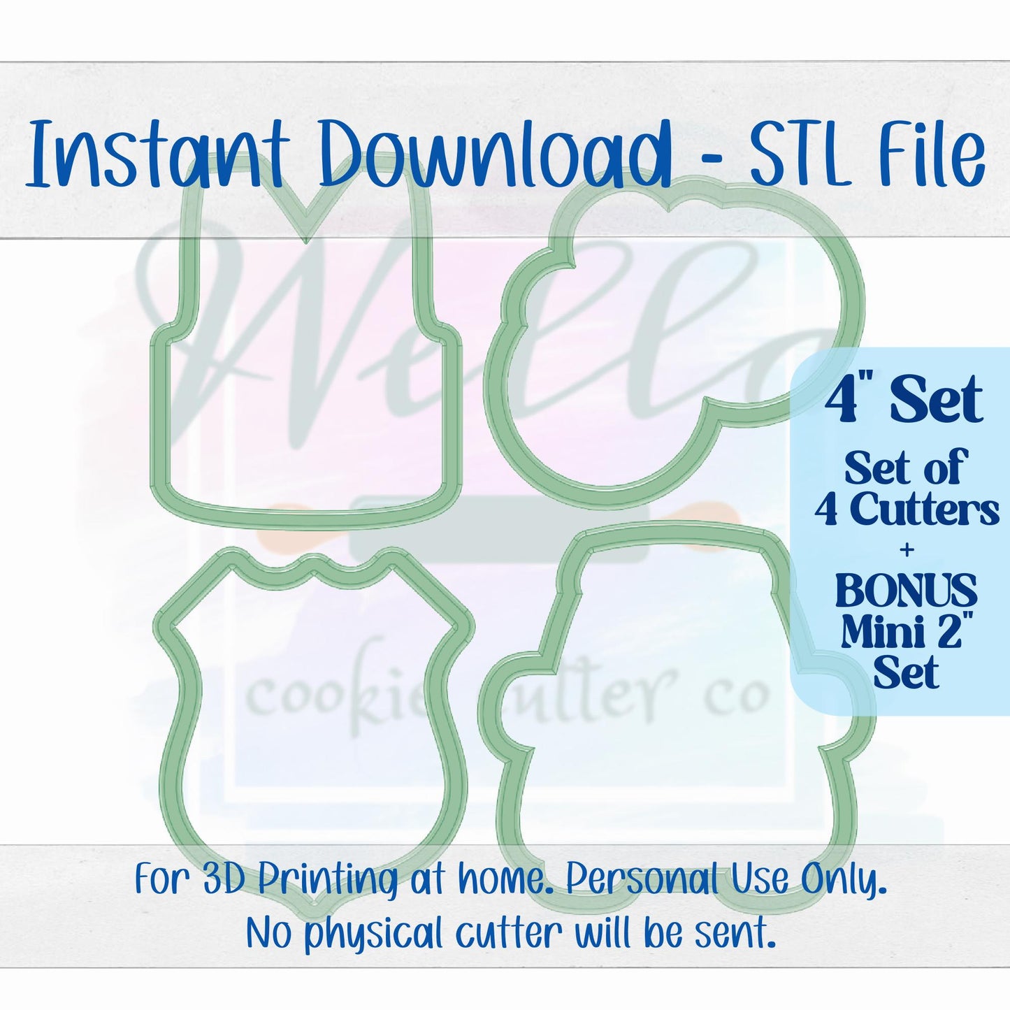 Digital STL File - 4" Police Set Cookie Cutters - Set of 4 Cutters + BONUS 2" Mini's