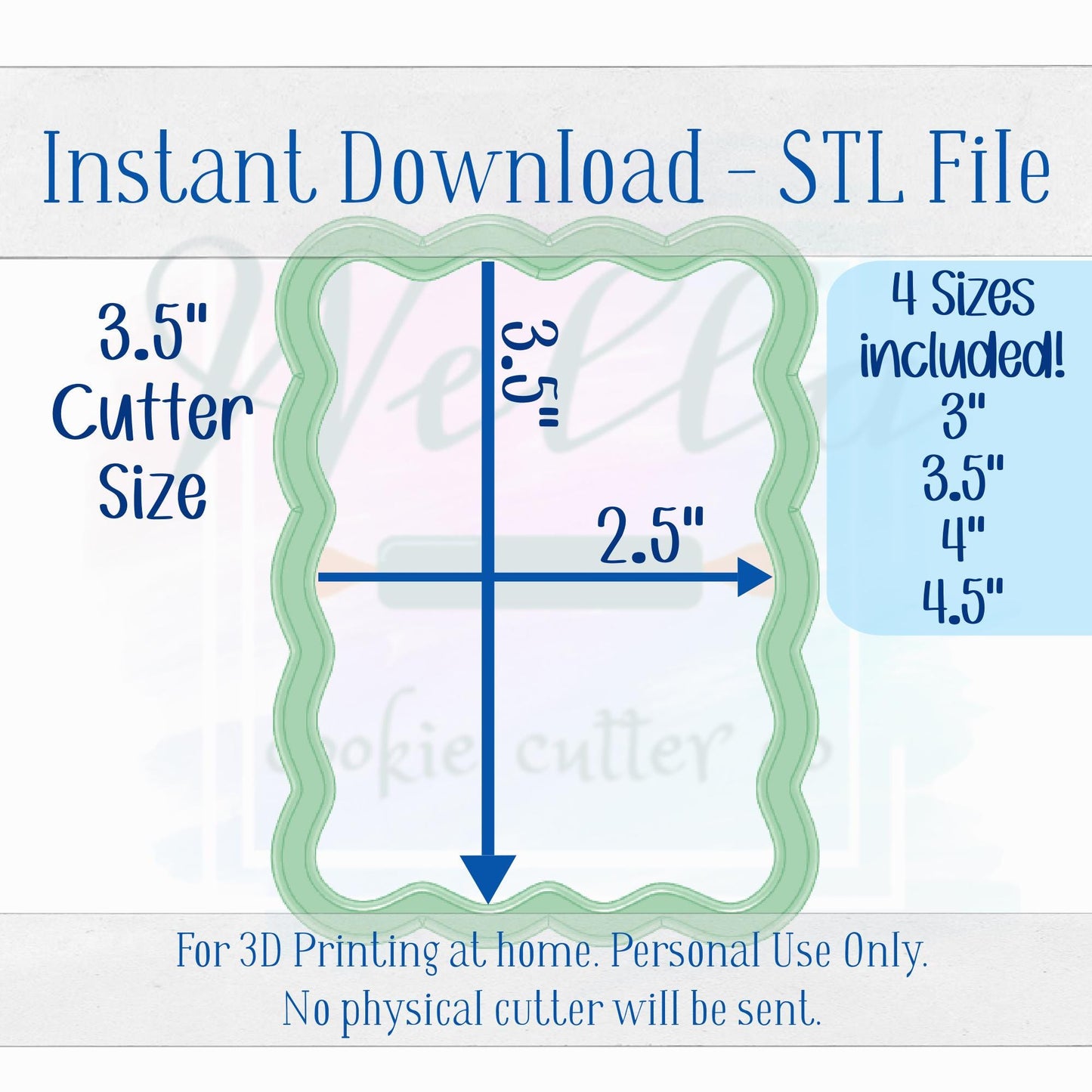 Digital STL File - Wavy Rectangle Cookie Cutter - 4 Sizes Included