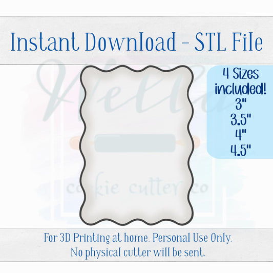 Digital STL File - Wavy Rectangle Cookie Cutter - 4 Sizes Included