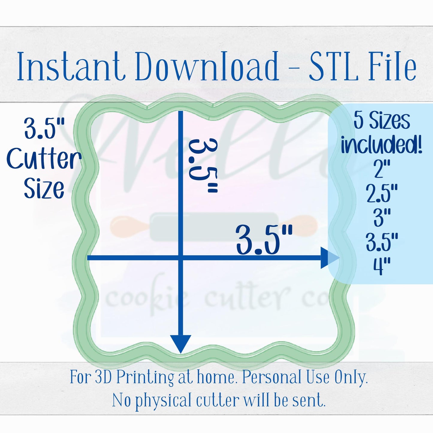 Digital STL File - Wavy Square Cookie Cutter - 5 Sizes Included