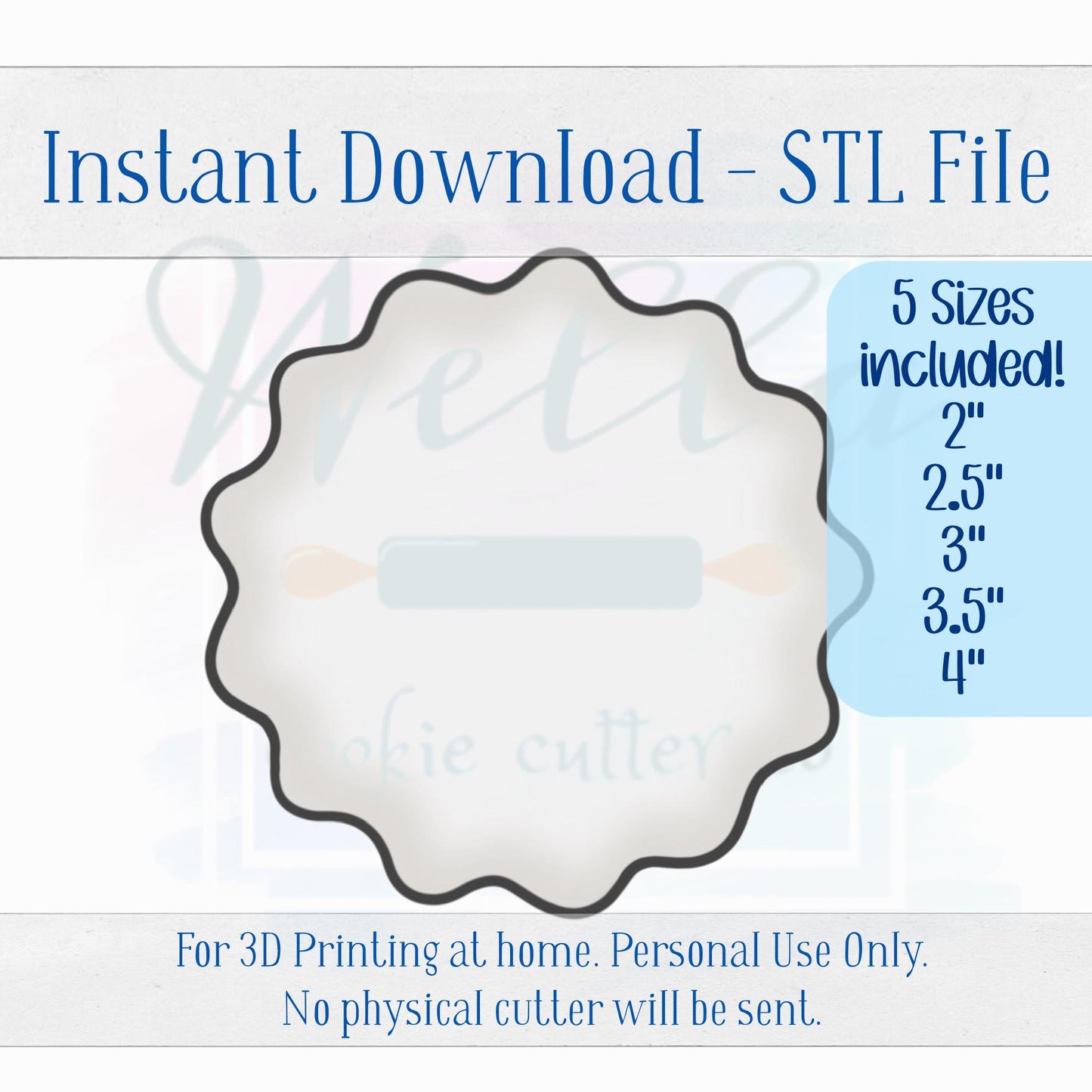 Digital STL File - Wavy Circle Cookie Cutter - 5 Sizes Included