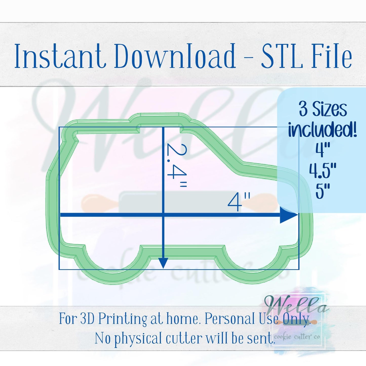 Digital STL File - Police SUV Cookie Cutter - 3 Sizes