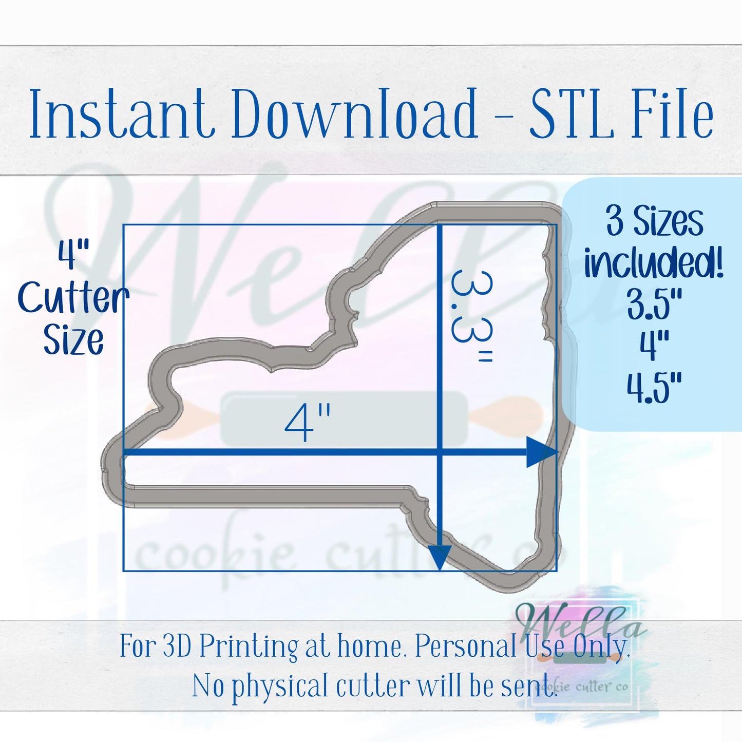 Digital STL File - State of New York Cookie Cutter - 3 Sizes