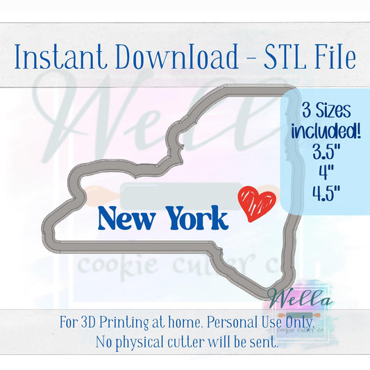 Digital STL File - State of New York Cookie Cutter - 3 Sizes